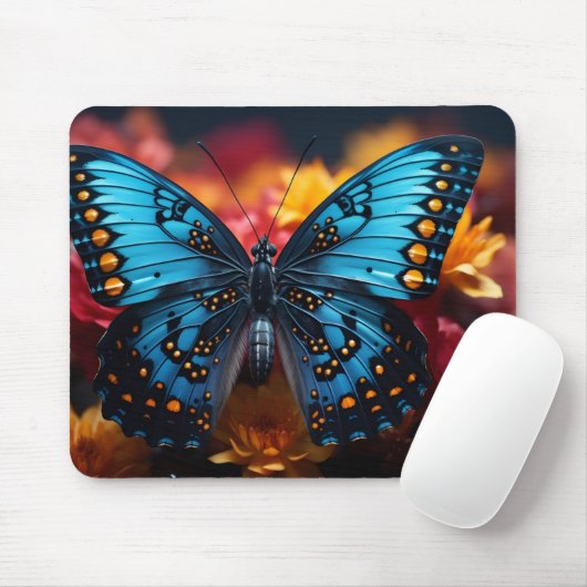Beautiful Blue and Yellow Butterfly on Flowers  Mousepad (Mit Mouse)