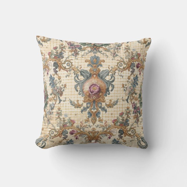 Beautiful, Blue Beigi Gold Ornament Flowers Kissen (Vorderseite)