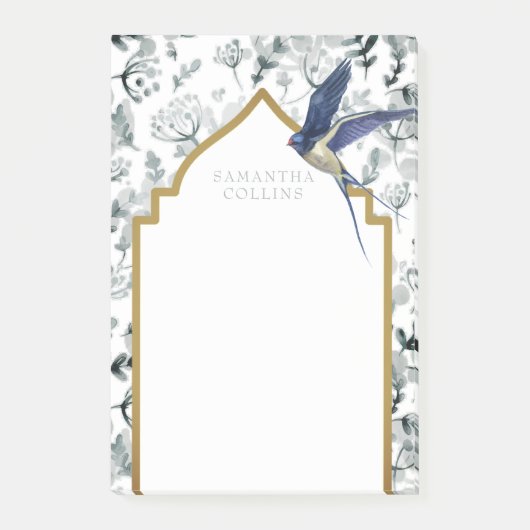 Beautiful Blue Bird Botanical Custom Post-it Klebezettel (Vorderseite)