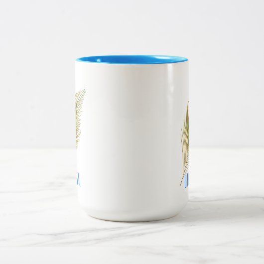 Beautiful Blue Bird Peacock Feather Zweifarbige Tasse (Mittel)