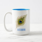 Beautiful Blue Bird Peacock Feather Zweifarbige Tasse (Links)