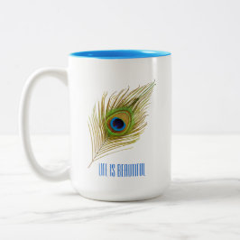 Beautiful Blue Bird Peacock Feather Zweifarbige Tasse