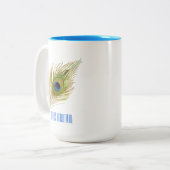 Beautiful Blue Bird Peacock Feather Zweifarbige Tasse (Vorderseite Links)