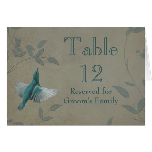 Beautiful Blue Bird Wedding Tischnummer (Vorderseite (Horizontal))