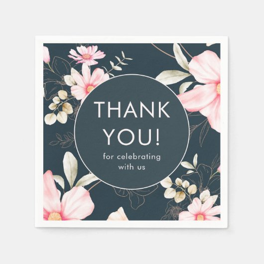 Beautiful Blue Blush Floral Thank You Wedding Serviette (Vorderseite)