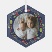 Beautiful Blue Botanic Foto Custom Christmas Ornament Aus Glas (Vorderseite)