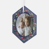 Beautiful Blue Botanic Foto Custom Christmas Ornament Aus Glas (Vorderseite Links)
