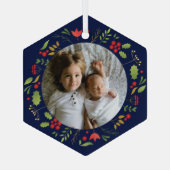 Beautiful Blue Botanic Foto Custom Christmas Ornament Aus Glas (Rückseite)