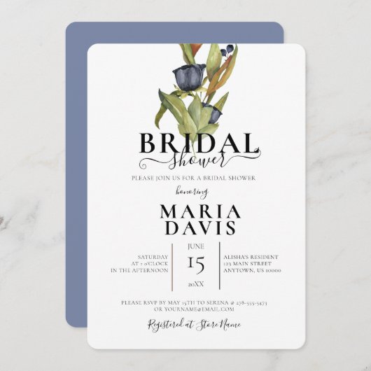 Beautiful Blue Bouquet Illustration Brautparty Einladung (Vorne/Hinten)