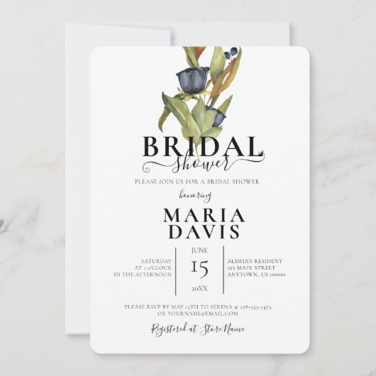 Beautiful Blue Bouquet Illustration Brautparty Einladung (Vorderseite)