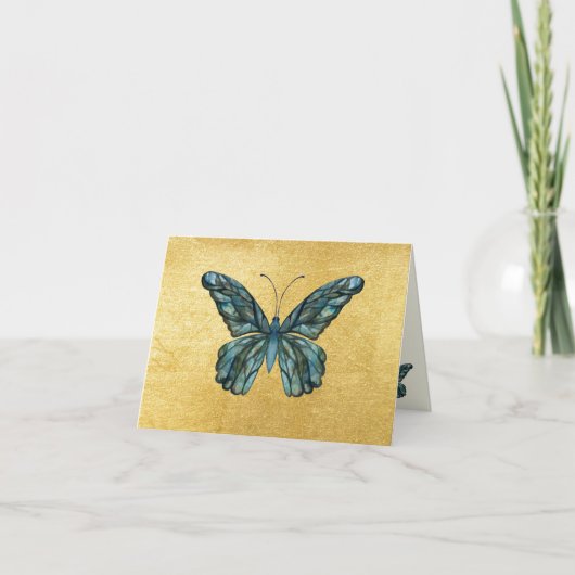 Beautiful Blue Butterfly Gold Cards Blank Dankeskarte (Vorderseite)