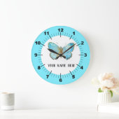 Beautiful Blue Butterfly Große Wanduhr (Zuhause)