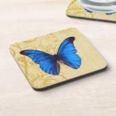 Beautiful Blue Butterfly Vintage Kunst Getränkeuntersetzer (Linke Seite)
