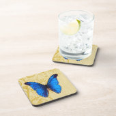 Beautiful Blue Butterfly Vintage Kunst Getränkeuntersetzer (Rechte Seite)