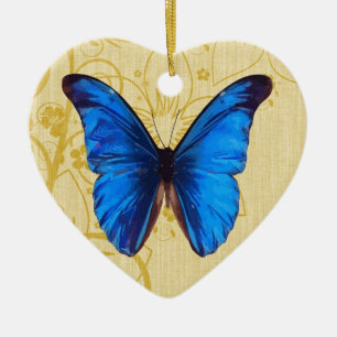 Beautiful Blue Butterfly Vintage Kunst Keramikornament