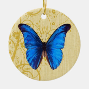 Beautiful Blue Butterfly Vintage Kunst Keramikornament