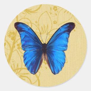 Beautiful Blue Butterfly Vintage Kunst Runder Aufkleber