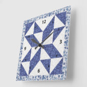 Beautiful Blue Calico Quilted Look Quadratische Wanduhr (Winkel)
