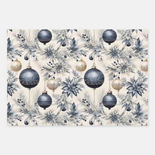 Beautiful Blue Christmas Bauble Mix Geschenkpapier Set (Vorderseite 3)