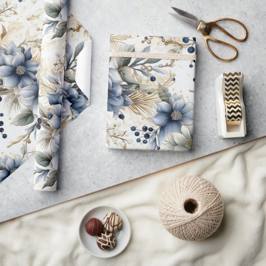 Beautiful Blue Christmas Baubles Xmas Blume Geschenkpapier (Kunsthandwerk)