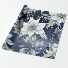Beautiful Blue Christmas Floral Geschenkpapier