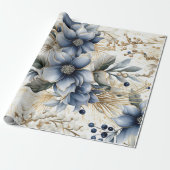 Beautiful Blue Christmas Floral Geschenkpapier (Ungerollt)