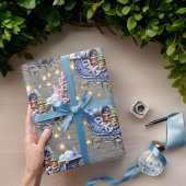 Beautiful Blue Christmas Sleighs Steel Gray Geschenkpapier