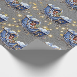 Beautiful Blue Christmas Sleighs Steel Gray Geschenkpapier