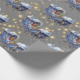 Beautiful Blue Christmas Sleighs Steel Gray Geschenkpapier