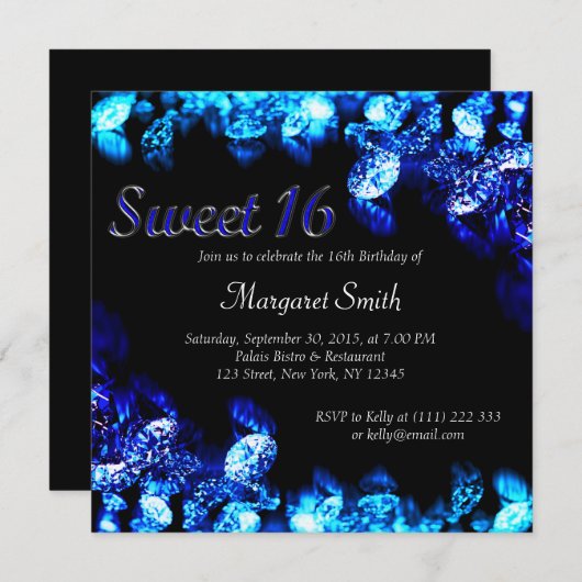 Beautiful Blue Diamond Sweet 16 Einladung (Vorne/Hinten)