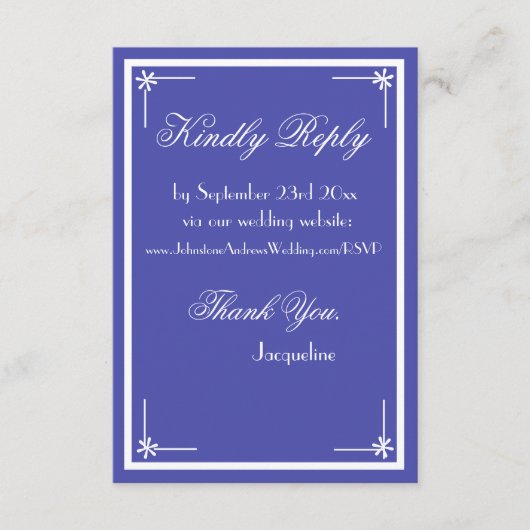 Beautiful Blue Elegant Script Classic Wedding RSVP Begleitkarte (Vorderseite)