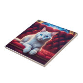 Beautiful Blue Eyed Albino Cat On Exotic Red Sofa Fliese (Seite)
