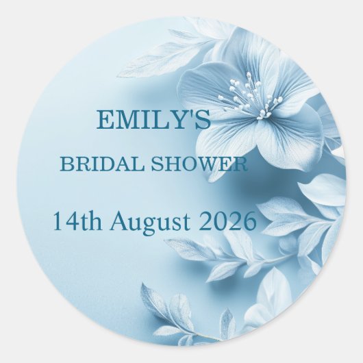 Beautiful Blue Floral Bridal Shower Runder Aufkleber (Vorderseite)