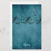 Beautiful Blue Floral Briefpapier (Vorne/Hinten)