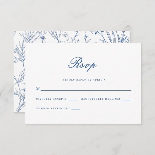 Beautiful Blue Floral Classic Wedding Rsvp (Vorne/Hinten)