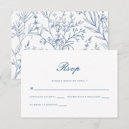 Beautiful Blue Floral Classic Wedding Rsvp Karte (Vorne/Hinten)