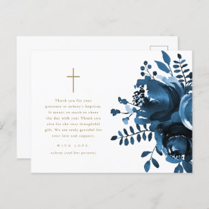 Beautiful Blue Floral Cross Taufe Vielen Dank Postkarte