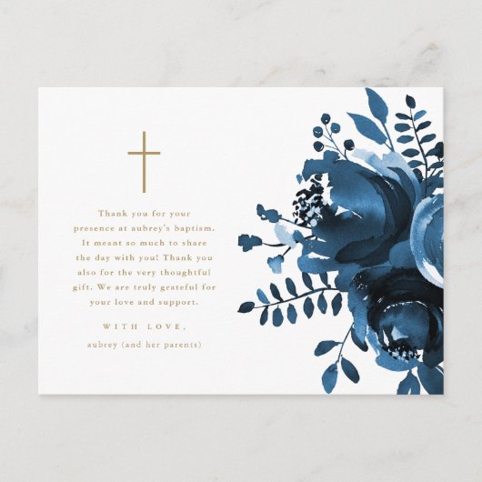 Beautiful Blue Floral Cross Taufe Vielen Dank Postkarte (Vorderseite)