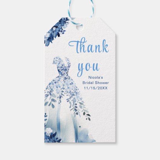 Beautiful Blue Floral Dress Brautparty Geschenkanhänger (Vorderseite)