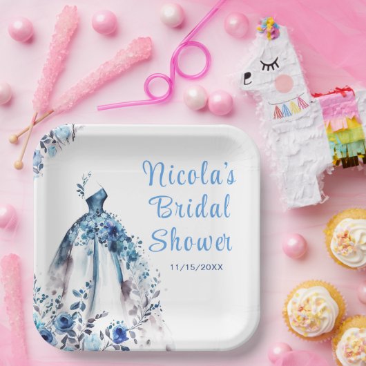 Beautiful Blue Floral Dress Brautparty Pappteller (Party)