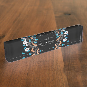 Beautiful Blue Floral Mandala Marble Mit Monogramm Namensplakette