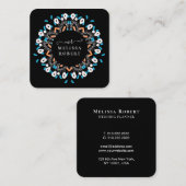 Beautiful Blue Floral Mandala Marble Mit Monogramm Quadratische Visitenkarte (Vorne/Hinten)