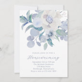 Beautiful Blue Floral New Zuhause Housewarming Par Ankündigung (Vorderseite)