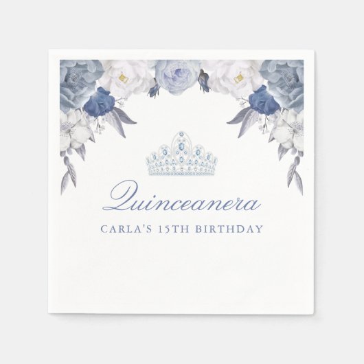 Beautiful Blue Floral Quinceanera Serviette (Vorderseite)