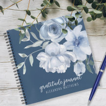 Beautiful Blue Floral Watercolor Dankbarkeit Journ