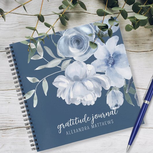 Beautiful Blue Floral Watercolor Dankbarkeit Journ Notizblock