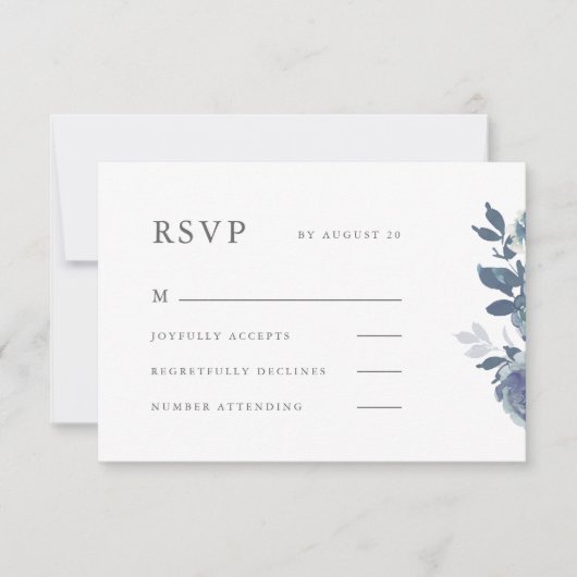 Beautiful Blue Floral Wedding Rsvp Karte (Vorderseite)