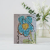 Beautiful Blue Flower on Vintage Textbook Page Postkarte (Stehend Vorderseite)