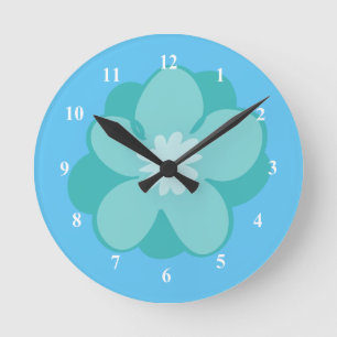 Beautiful Blue Flower Runde Wanduhr