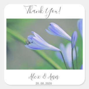 Beautiful Blue Flowers Gastgeschenk Hochzeit Stick Quadratischer Aufkleber